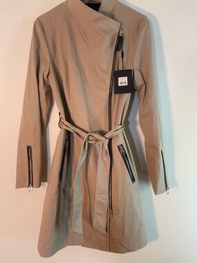 NWT - Mackage Rain Trench Coat - Estela - Asymmetrical Zip Belted - Sand Sz M